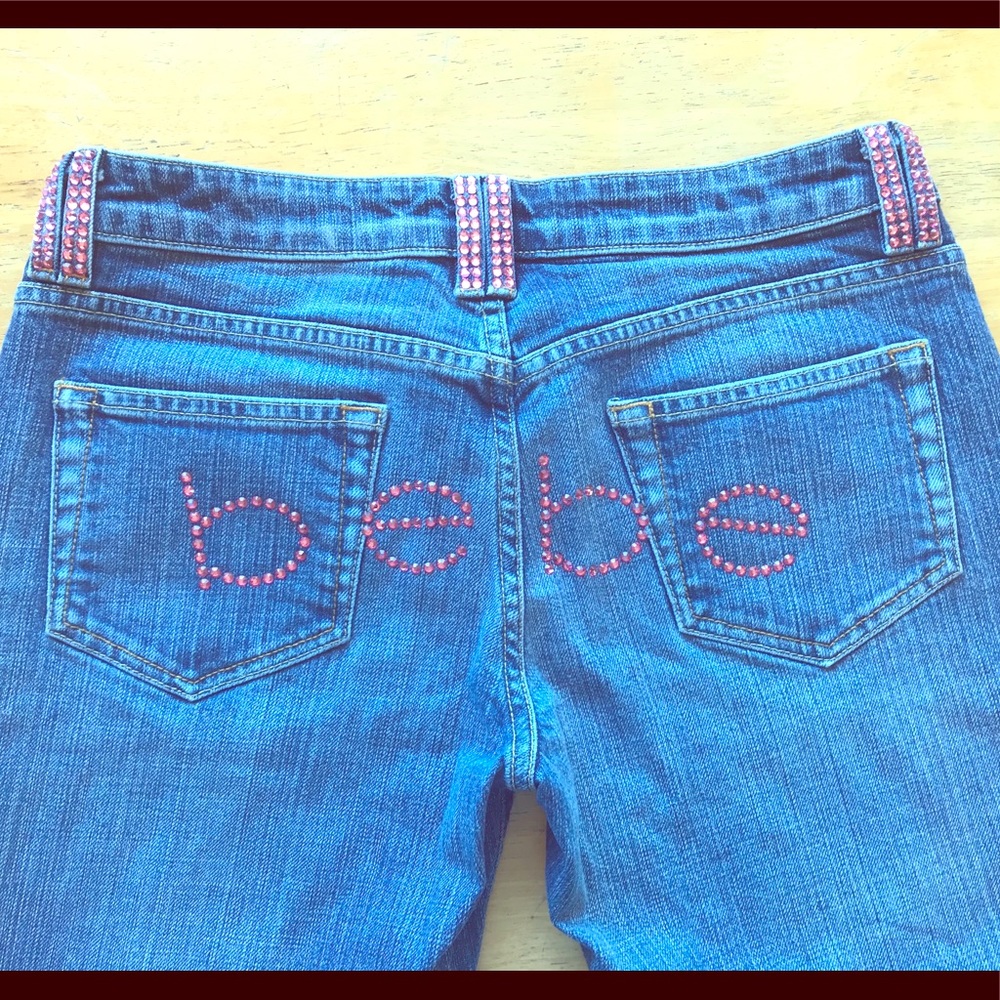 Bebe Pink Crystal Rhinestone Bootcut Jeans Sz 30
